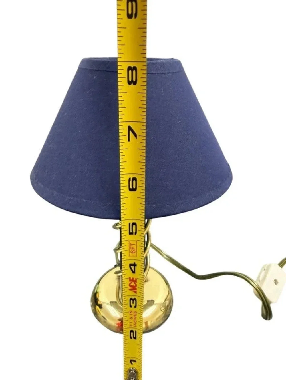 Vintage 1998 Art Deco Table Lamp Navy Blue Gold Spiral Column Fabric Shade